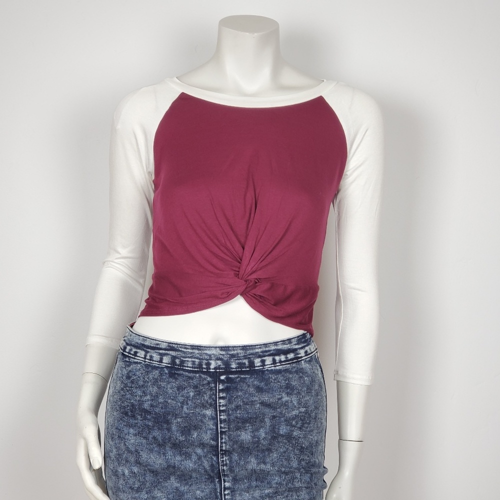 Ambiance Women's Top 3/4 Sleeve Burgundy - White